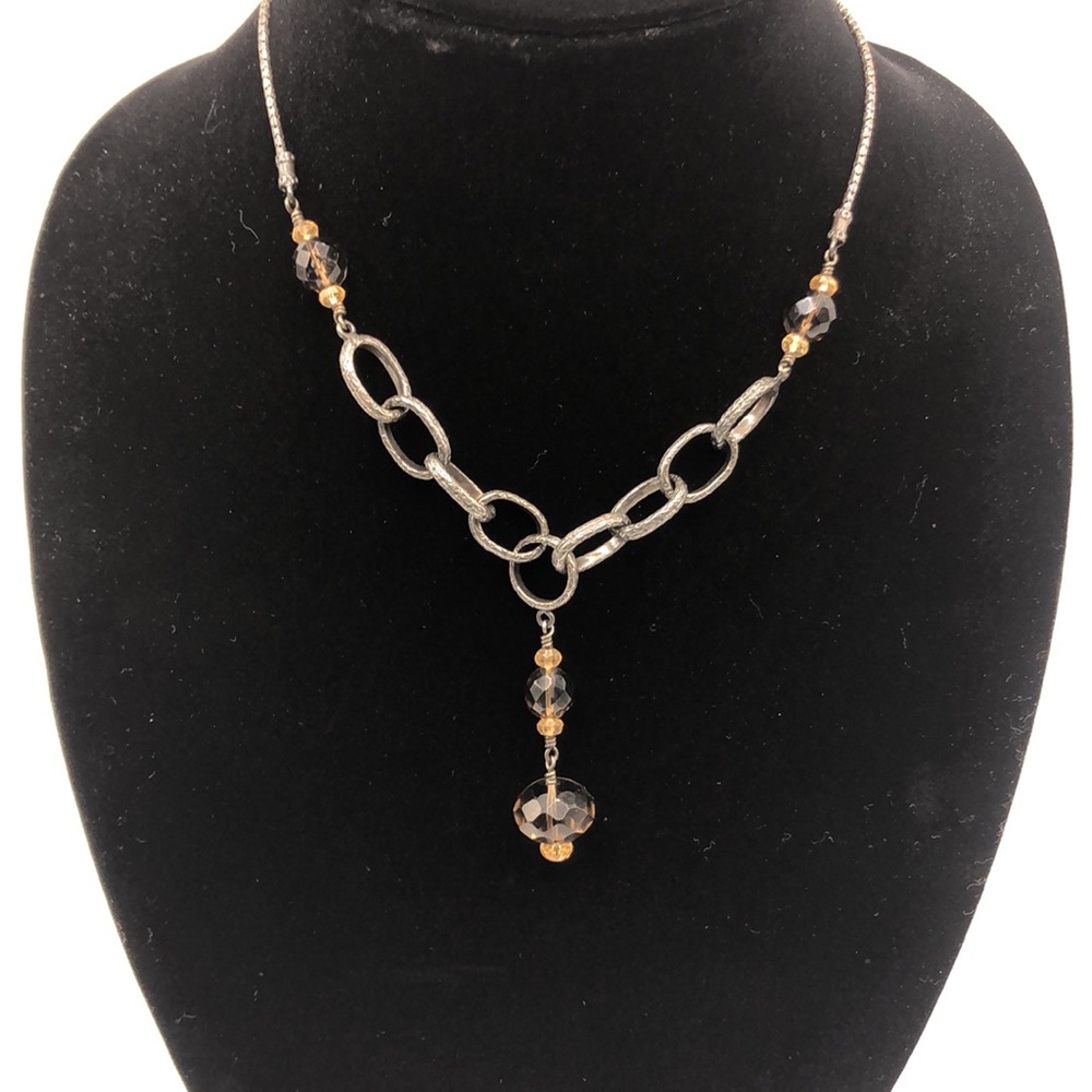 Silpada Smokey Quartz And Citrine Lariat Sterling Silver 17” Necklace